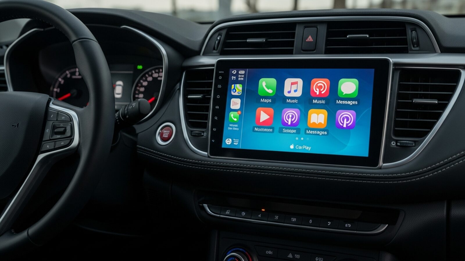 Tablero de coche con estéreo de pantalla táctil moderna